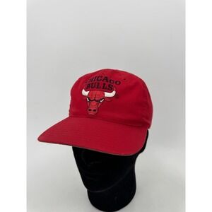 Vintage 1990's Chicago Bulls Plain Logo Snapback Backside Spellout Red Hat Cap